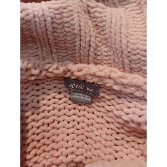 Aerie Womens Light Pink Chunky Knit Turtleneck Oversized Sweater, Soft, Size Med - Picture 7 of 11
